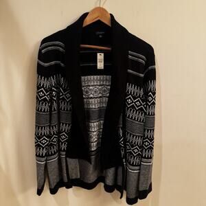 New Talbots Open Cardigan Sweater Womens XL Geometric Southwestern Lambswool NWT